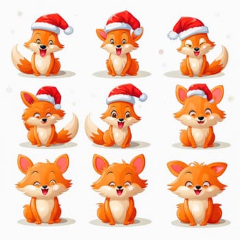 New Year emoticons funny foxes emoji. Cartoon style, New Year, Christmas