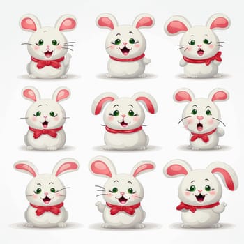 New Year emoticons funny bunnies, emoji. Cartoon style, New Year, Christmas