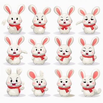 New Year emoticons funny bunnies, emoji. Cartoon style, New Year, Christmas