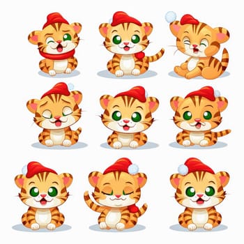 New year emoji funny tiger cub. Cartoon style, New Year, Christmas