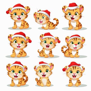 New year emoji funny tiger cub. Cartoon style, New Year, Christmas