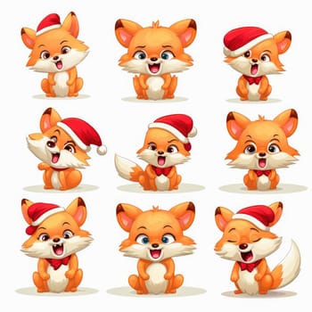 New Year emoticons funny foxes emoji. Cartoon style, New Year, Christmas