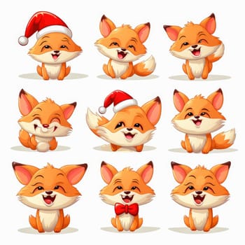 New Year emoticons funny foxes emoji. Cartoon style, New Year, Christmas