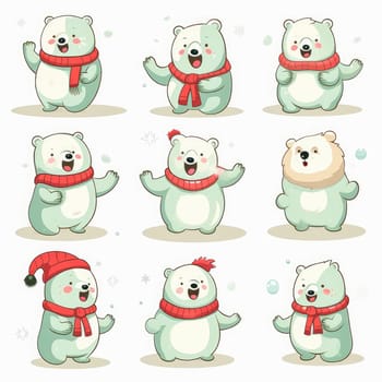 New Year emoticons funny polar bears, emoji. Cartoon style, New Year, Christmas