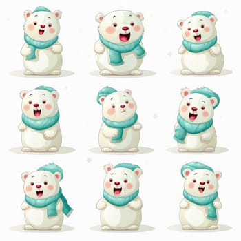 New Year emoticons funny polar bears, emoji. Cartoon style, New Year, Christmas
