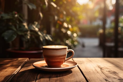 coffee cup on the table in morning, generative ai