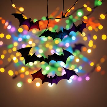Unfocused Multicolored Bat-shaped Bokeh Lights for Halloween Background - Holidays
