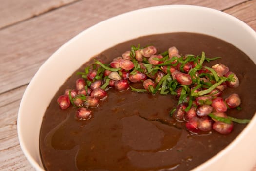 LEBANESE RECIPE, MOUJADARA, LENTIL PUREE, RICE, ONIONS AND POMEGRANATE SEEDS, MUJADDARA MAJADRA MEJADRA MOUJADARA MUDARDARA AND MEGADARRA, High quality photo