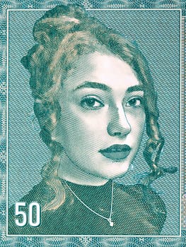 Portrait of a young woman from Liechtenstein money - Frank