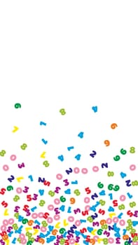 Falling colorful numbers. Math study concept with flying digits. Unique back to school mathematics banner on white background. Falling numbers illustration.