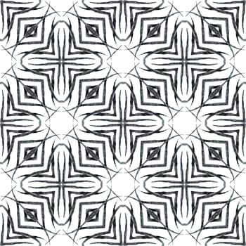 Watercolor medallion seamless border. Black and white admirable boho chic summer design. Textile ready creative print, swimwear fabric, wallpaper, wrapping. Medallion seamless pattern.