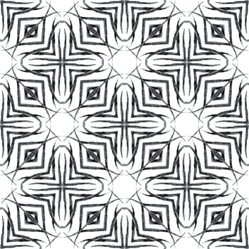 Watercolor medallion seamless border. Black and white admirable boho chic summer design. Textile ready creative print, swimwear fabric, wallpaper, wrapping. Medallion seamless pattern.