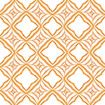 Textile ready artistic print, swimwear fabric, wallpaper, wrapping. Orange positive boho chic summer design. Chevron watercolor pattern. Green geometric chevron watercolor border.