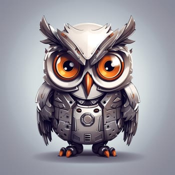 Cartoon owl robots. T-Shirt, Sticker. Funny cyborg. 