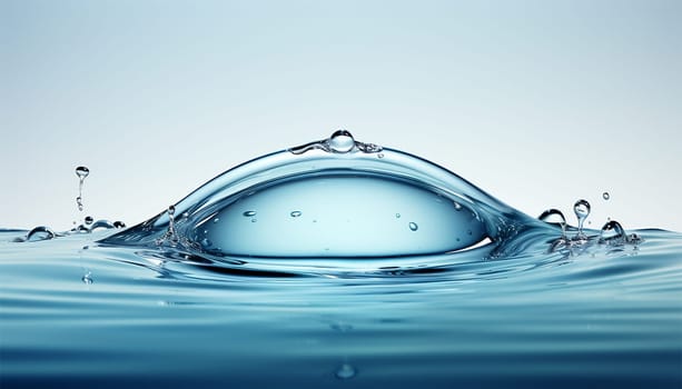 Transparent Realistic water splash with drops clear water background. Macro set splash of water with drops, a splash of falling water, a splash in the form of a crown, a splash in the form of a circle Copy space Blue colored