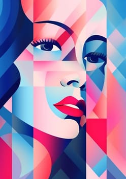 woman creative health portrait graphic minimalist abstract element design geometric facial poster person face cubist illustration fashion illustration cubism silhouette modern symbol. Generative AI.
