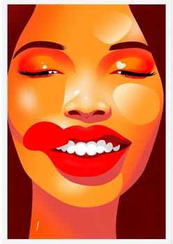 red woman toothpaste female lip closeup pop style open fashion cartoon background lipstick illustration banner poster teeth modern young retro cosmetic. Generative AI.
