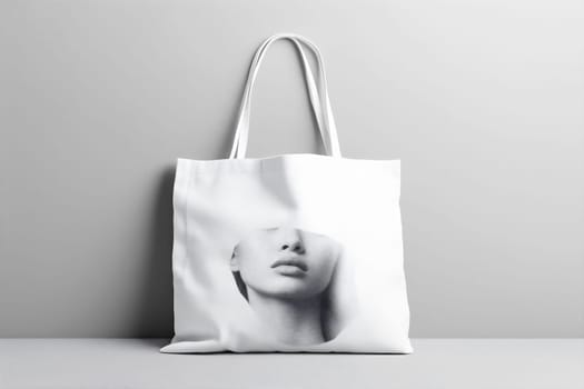 purchase woman background fashion eco white concept sale bag shopping buy store marketing empty accessory layout ecology market package environment template. Generative AI.