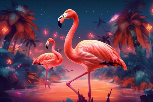 resort pink party colourful ring tropical sunglasses feather bird wild summer hipster illustration fun paradise cool float animal ai flamingo. Generative AI.