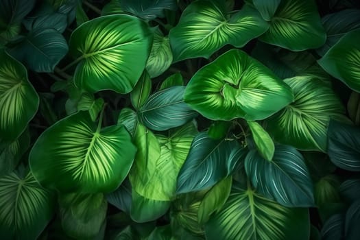 background spring beautiful vintage design colourful green flower tropical wallpaper color light leaf jungle art tree pattern palm nature forest closeup. Generative AI.