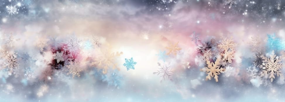 bokeh abstract light blurred texture background fantasy glowing christmas white textured new gradient blue wallpaper shine soft pastel snowflakes star year flower. Generative AI.