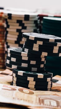 Stack of poker chips for high-stakes casino games