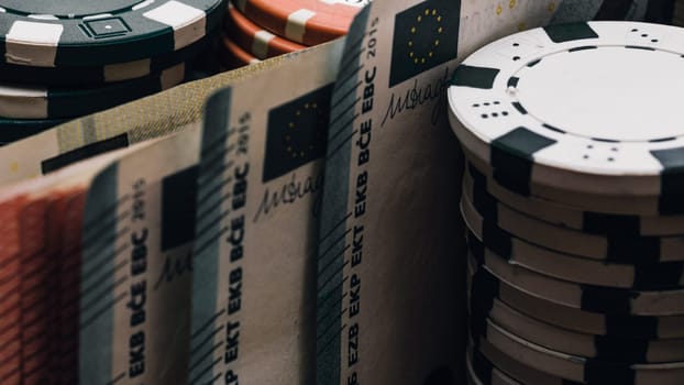 Stack of poker chips for high-stakes casino games