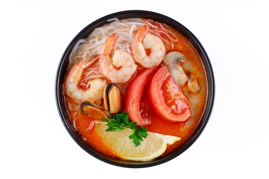 tom yum with shrimp and lemon on a white background for food delivery site