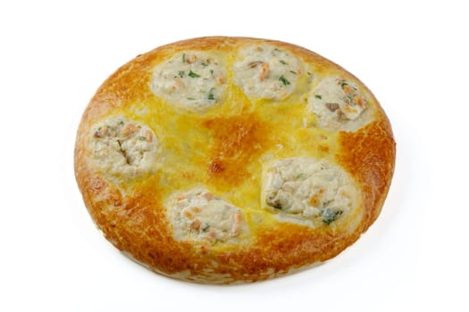 Ossetian pie with meat on a white background