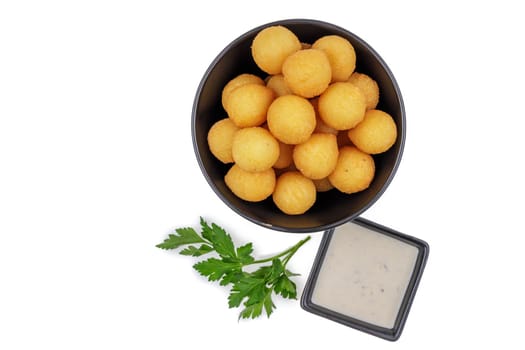 cheese balls with sauce on a white background for food delivery site 2