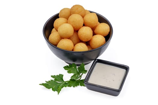 cheese balls with sauce on a white background for food delivery site 1