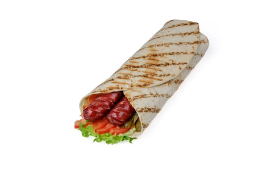 shawarma with bavarian sausage on a white background for food delivery site 2