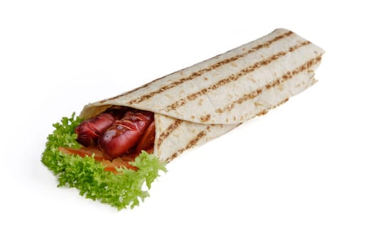 shawarma with bavarian sausage on a white background for food delivery site 1