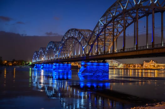 railway bridge in Riga on a winter evening 1