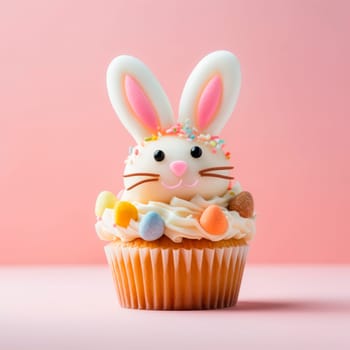 Easter cupcake with a decor in the form of an Easter bunny. High quality photo