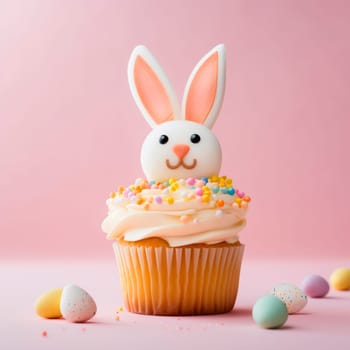 Easter cupcake with a decor in the form of an Easter bunny . High quality photo