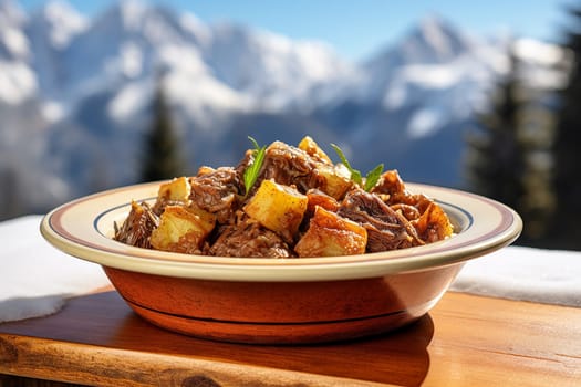 Cassoeula, traditional Lombardy dish with a stew made with pork meat and cabbage, often served with polenta. Italian seasonal comfort dish.