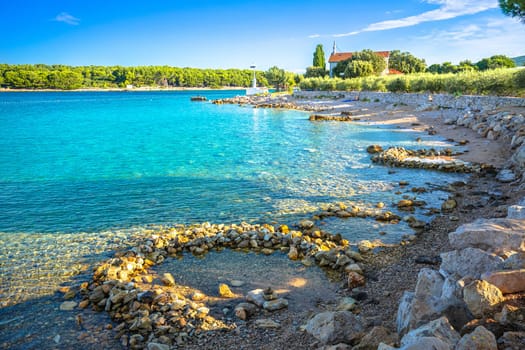 Idyllic turquoise beach in Punat view, island of Krk, archipelago of Croatia