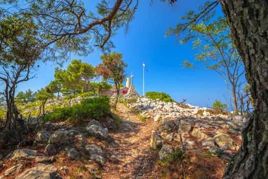Mediterranean trail on Losinj island above Veli Losinj, archipelago of Croatia