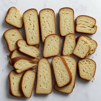 Sliced fresh bread, highlighted on a white background, homemade cakes