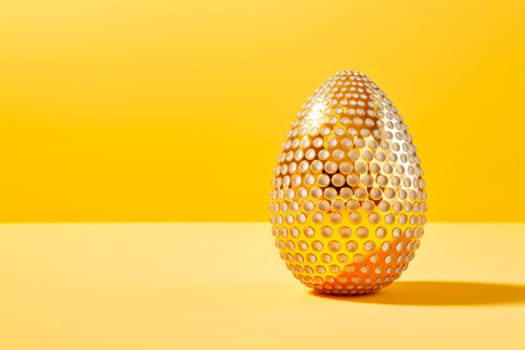 Glamorous shiny Easter egg in rhinestones and glitter. A yellow egg is an egg on a yellow background.