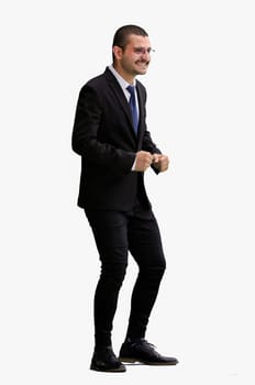 full-length portrait of a young man. standing isolated on white background.