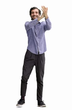 man in full growth. isolated on white background applauds.