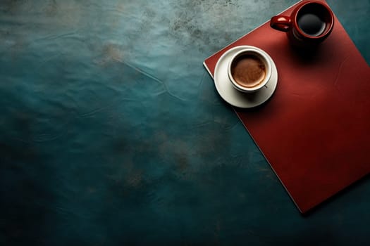 mockup, notebook, coffee cup, wooden desk, generative ai