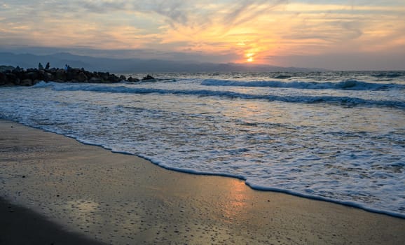 shore of the Mediterranean sea autumn 2023 in the setting sun 7