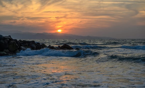 shore of the Mediterranean sea autumn 2023 in the setting sun 10