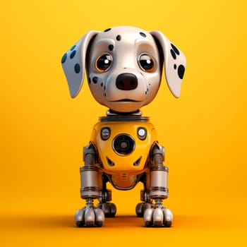 Toy robot dog on a yellow background. High quality photo