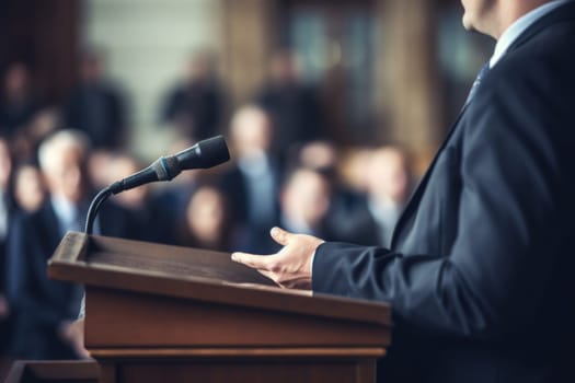 Closeup of Organization representative speaking.AI Generated. High quality illustration