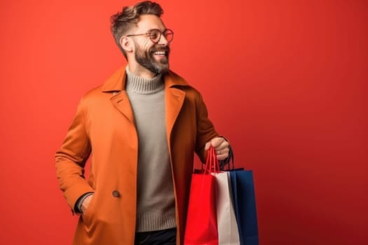 Happy man with shopping bags. AI Generated. High quality illustration
