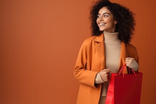Beautiful fashion woman with shopping bags outdoors. AI Generated . High quality illustration